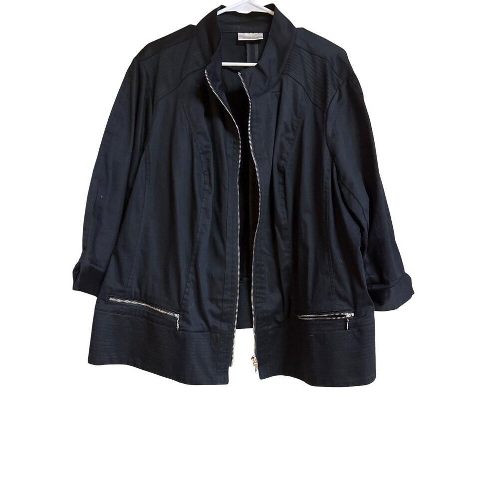 Plus Size Black Avenue Lightweight Jacket With Zip Pockets & Collar Made In Viet